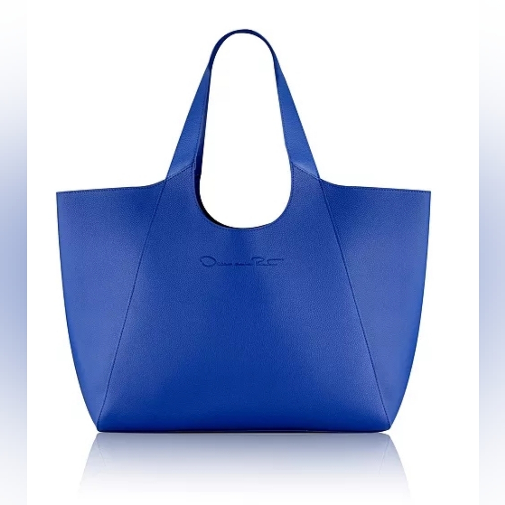 New Large Oscar de la Renta Blue Bag Shopper Travel Beach Tote
